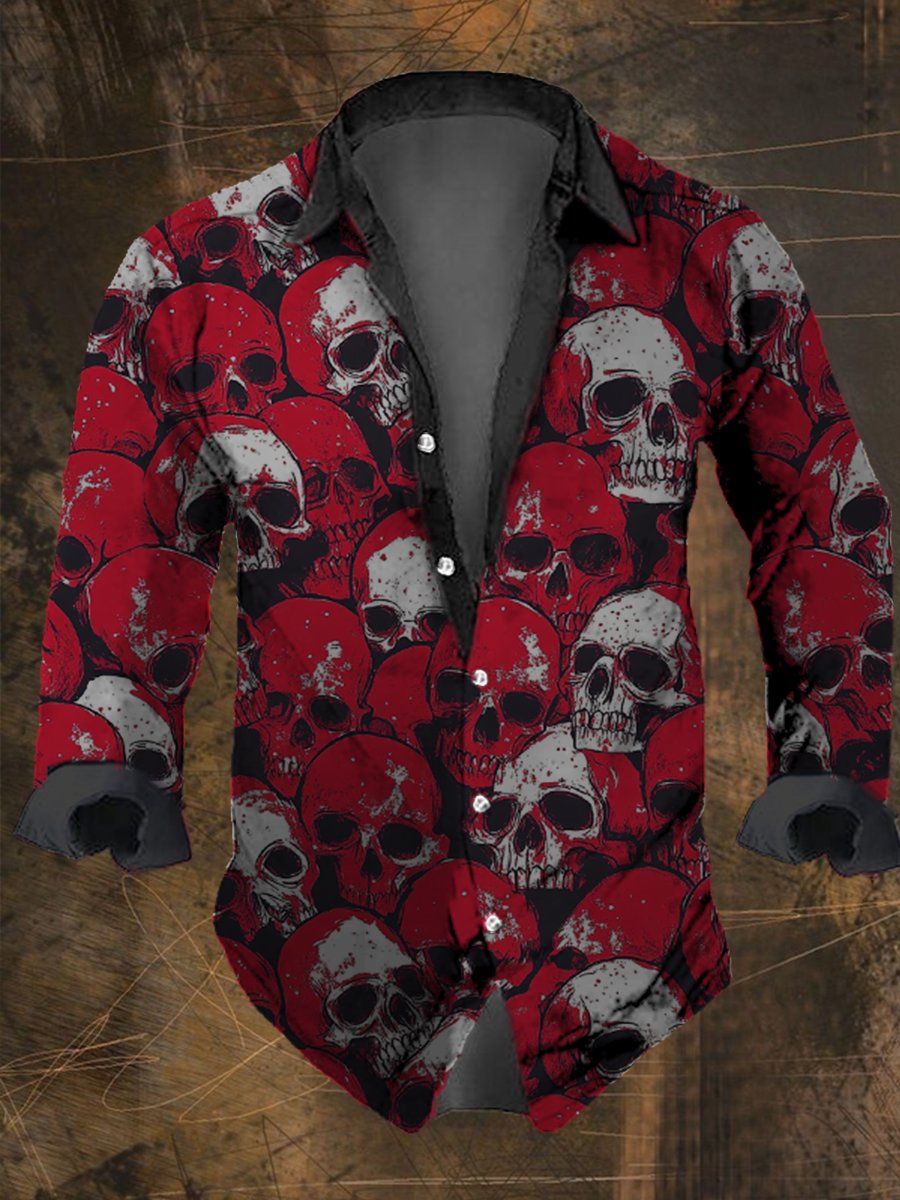 Men's Vintage Skull Print Long Sleeve Shirt