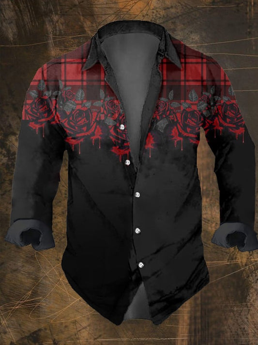 Men's Vintage Dark Skull Print Long Sleeve Shirt