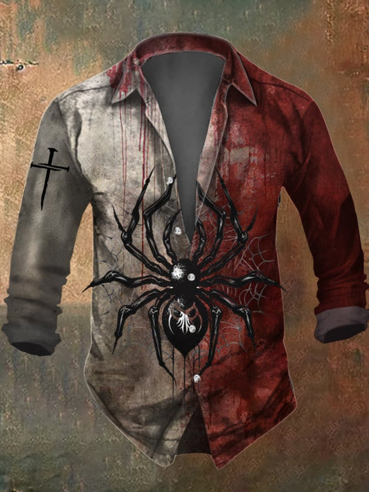 Men's Retro Spider Print Shirt