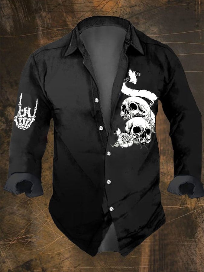 Men's Skull Print Long Sleeve Shirt