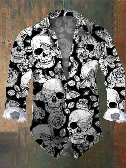 Men's Vintage Dark Skull Print Long Sleeve Shirt