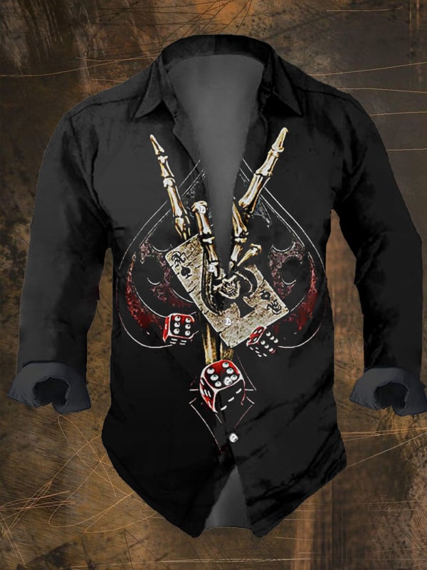 Men's Vintage Dark Skull Print Long Sleeve Shirt