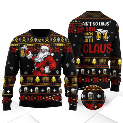 Funny Drinking With Claus Ugly Christmas Sweater For Men Women