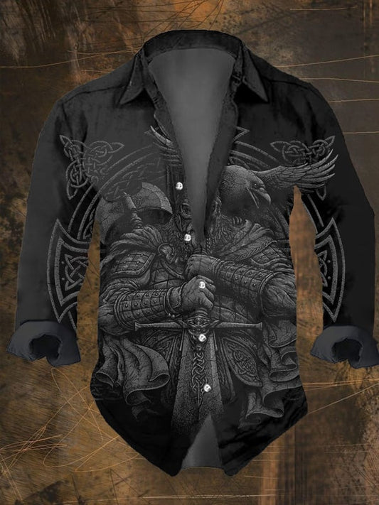 Men's Vintage Viking Print Long Sleeve Shirt