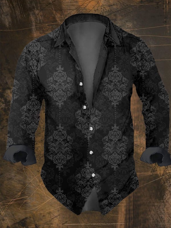 Men's Vintage Dark Skull Print Long Sleeve Shirt