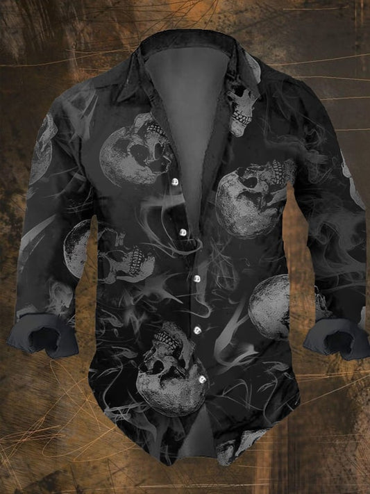 Men's Vintage Dark Skull Print Long Sleeve Shirt