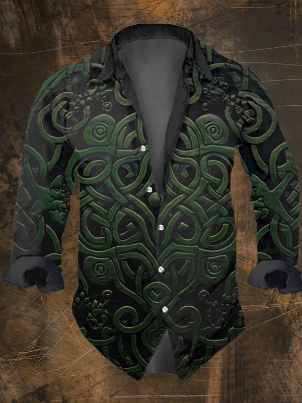 Men's Vintage Viking Print Lapel Shirt