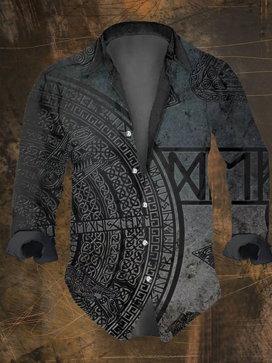 Men's Vintage Viking Print Long Sleeve Shirt