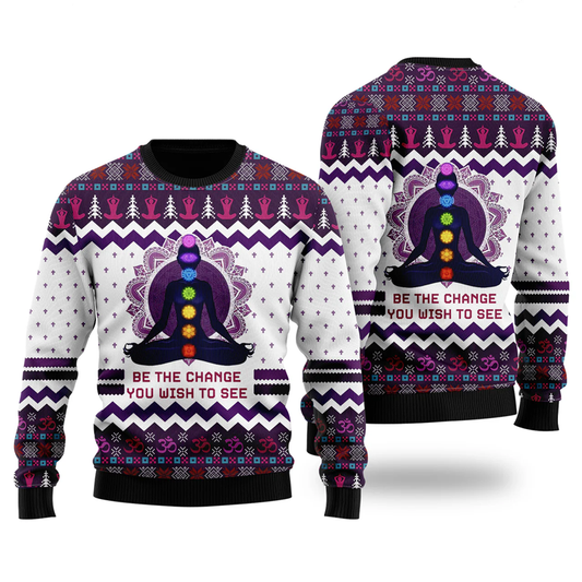 Yoga Be The Change Ugly Christmas Sweater For Men And Women