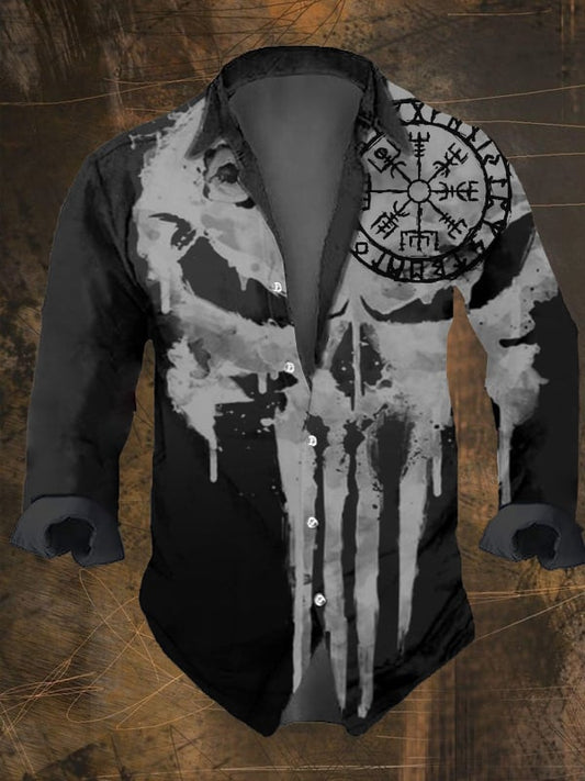 Men's Vintage Ethnic Viking Print Long Sleeve Shirt