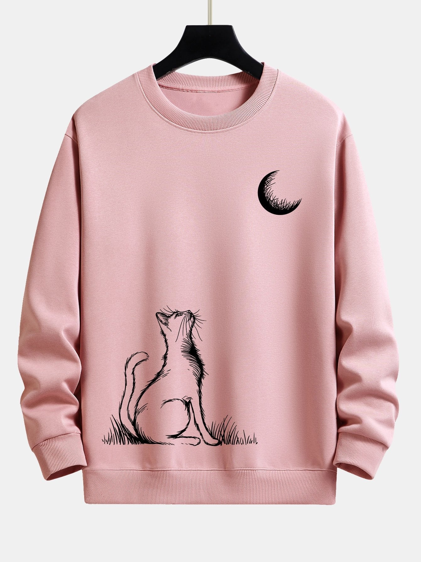 Cat Looking Up At The Moon Print Relax Fit Sweatshirt