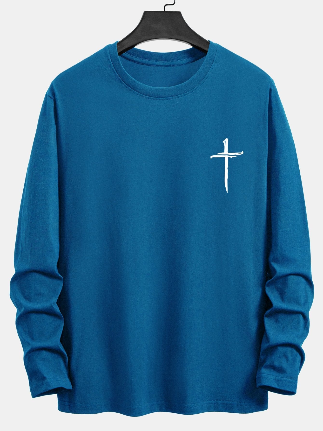 Long Sleeve Cross Print Cotton T-Shirt