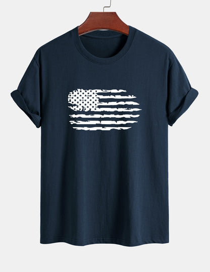 Regular Fit American Flag Print Cotton T-Shirt