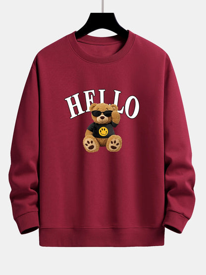 Hello Sunglasses Bear Print Relax Fit Sweatshirt