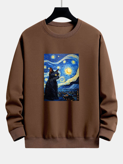 Starry Sky Cat Print Relax Fit Sweatshirt