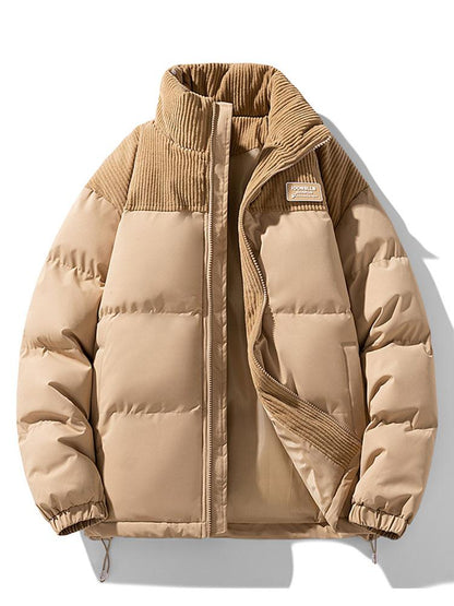 Corduroy Panel Puffer Coat