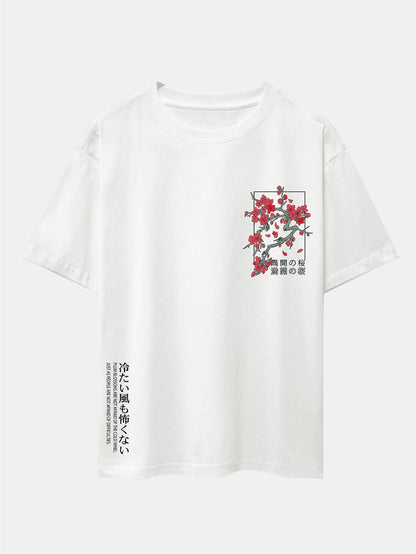 Cherry Blossom Slogan Print Drop Shoulder Oversize T-Shirt