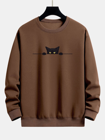 Black Cat Print Relax Fit Sweatshirt & Jogging Pants