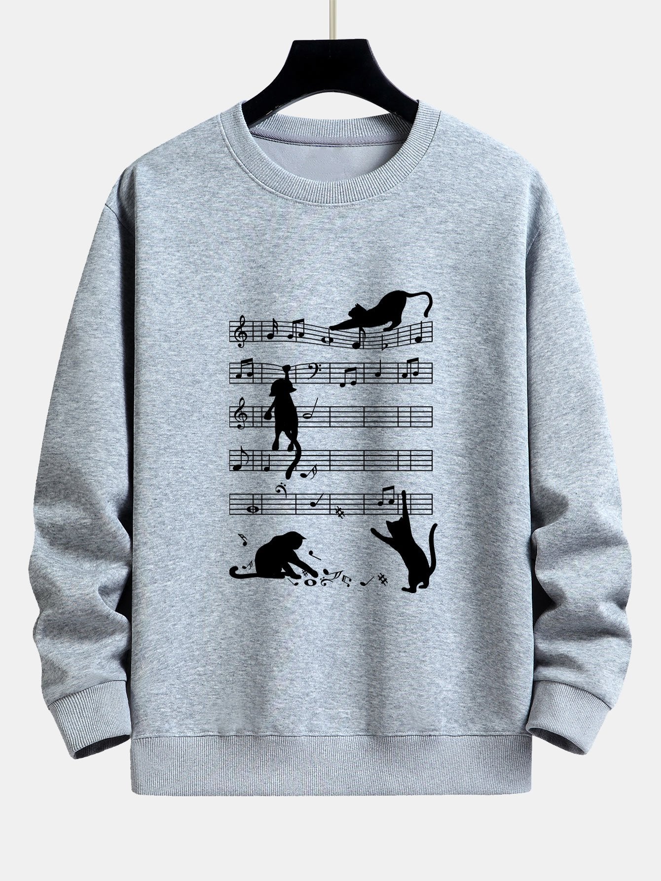 Sheet Music Cat Print Relax Fit Sweatshirt