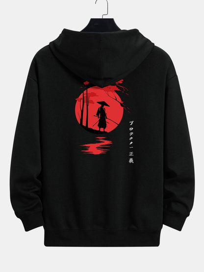 Slogan Samurai Back Print Relax Fit Hoodie