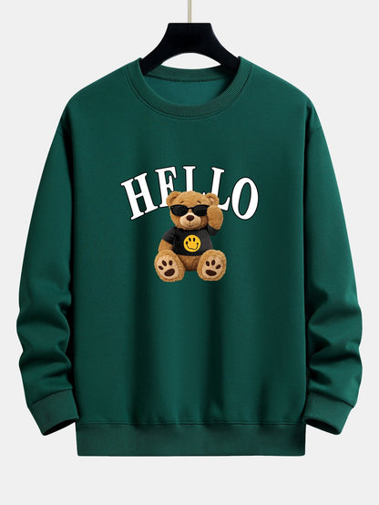 Hello Sunglasses Bear Print Relax Fit Sweatshirt