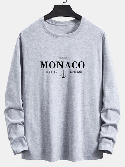 Long Sleeve Monaco Slogan Print Cotton T-Shirt