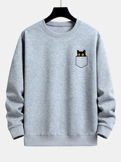 Pocket Black Cat Print Relax Fit Sweatshirt