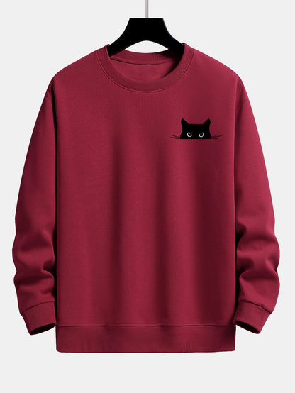 Black Cat Print Relax Fit Sweatshirt