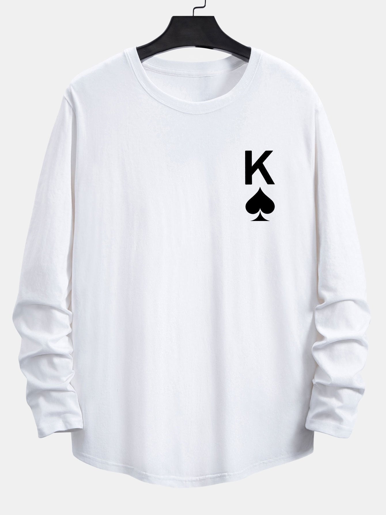 Long Sleeve Spade K Print Cotton Arc Hem T-Shirt