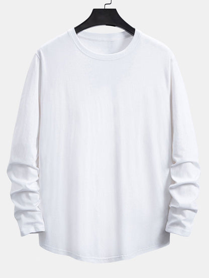 3 Pieces Basic Long Sleeve Cotton Arc Hem T-Shirts