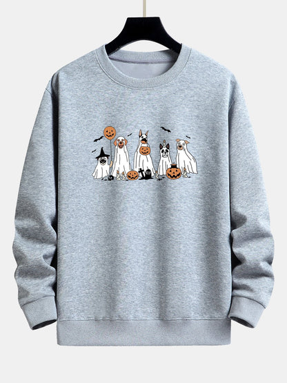 Halloween Dog Disguised As A Ghost Print Relax Fit Sweatshirt