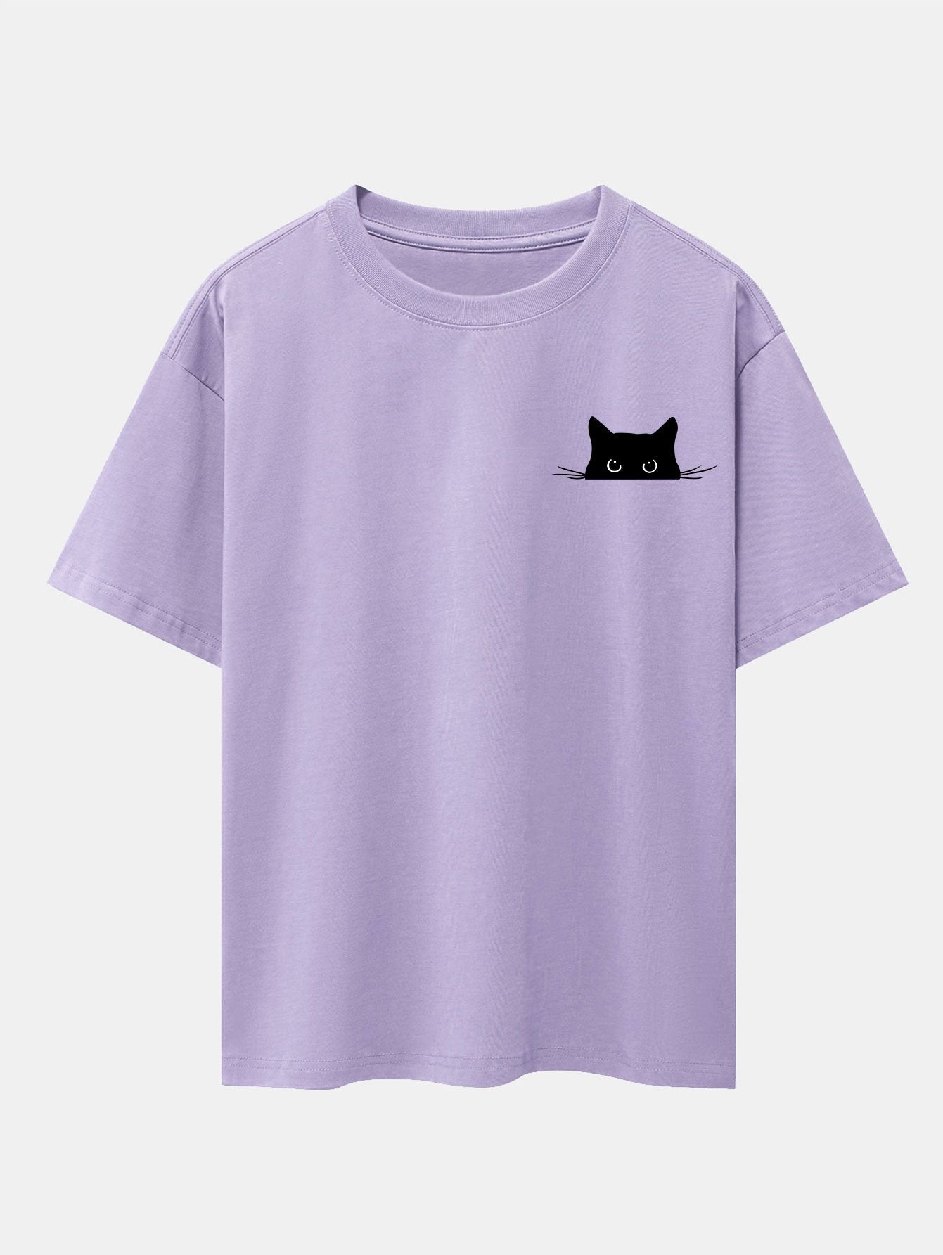 Black Cat Print Drop Shoulder Oversize T-Shirt