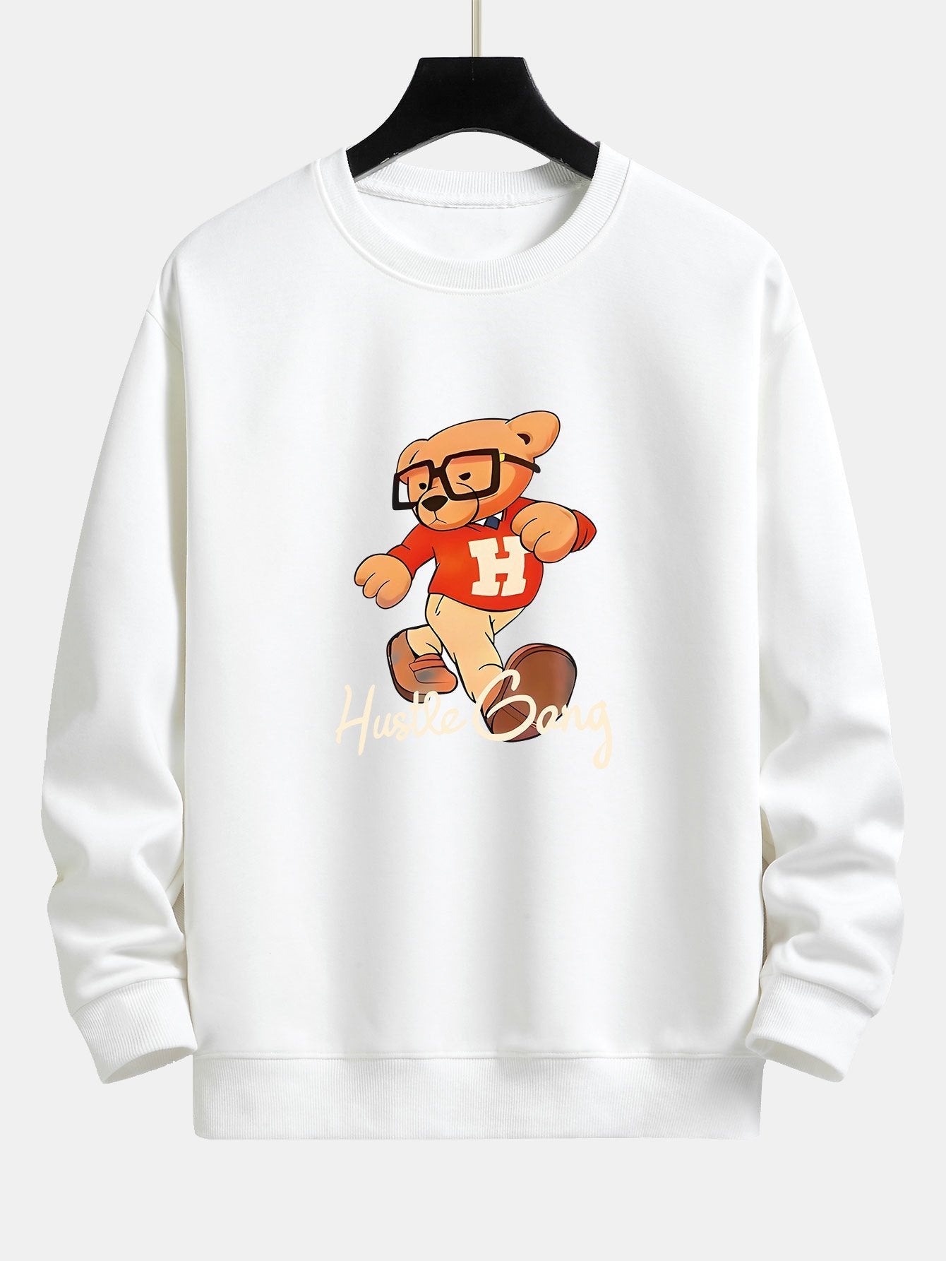 Bear With Glasses Print Relax Fit Sweatshirt