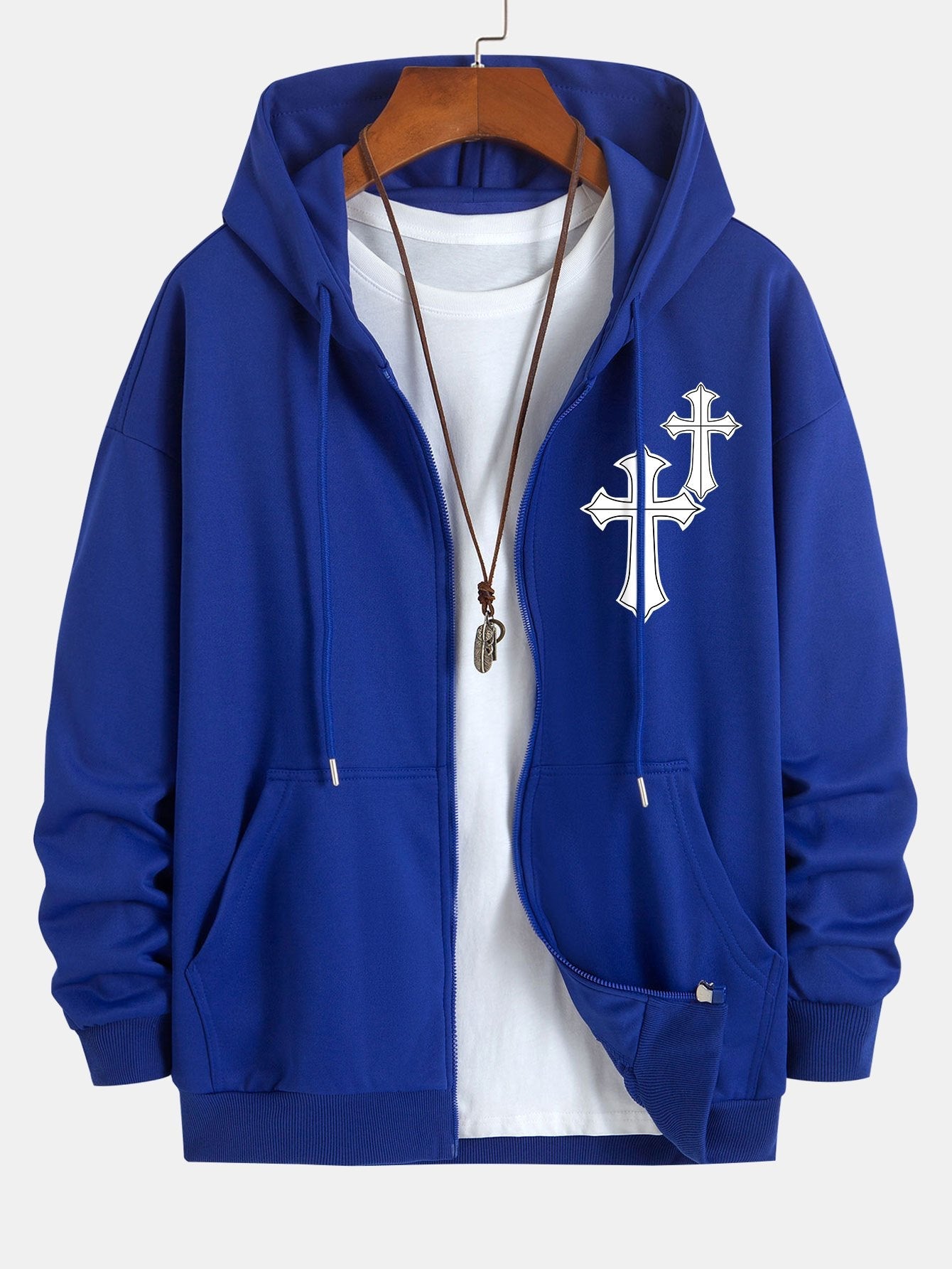 Cross Print Relax Fit Zip Hoodie