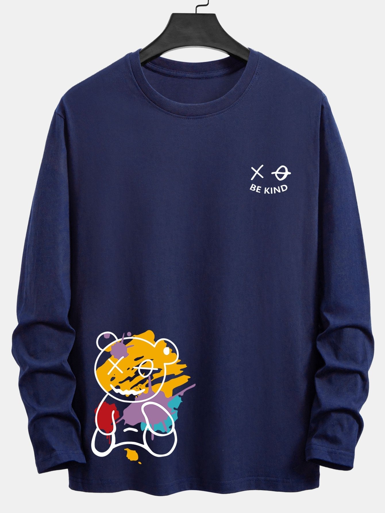 Long Sleeve Graffiti Bear Print Cotton T-Shirt