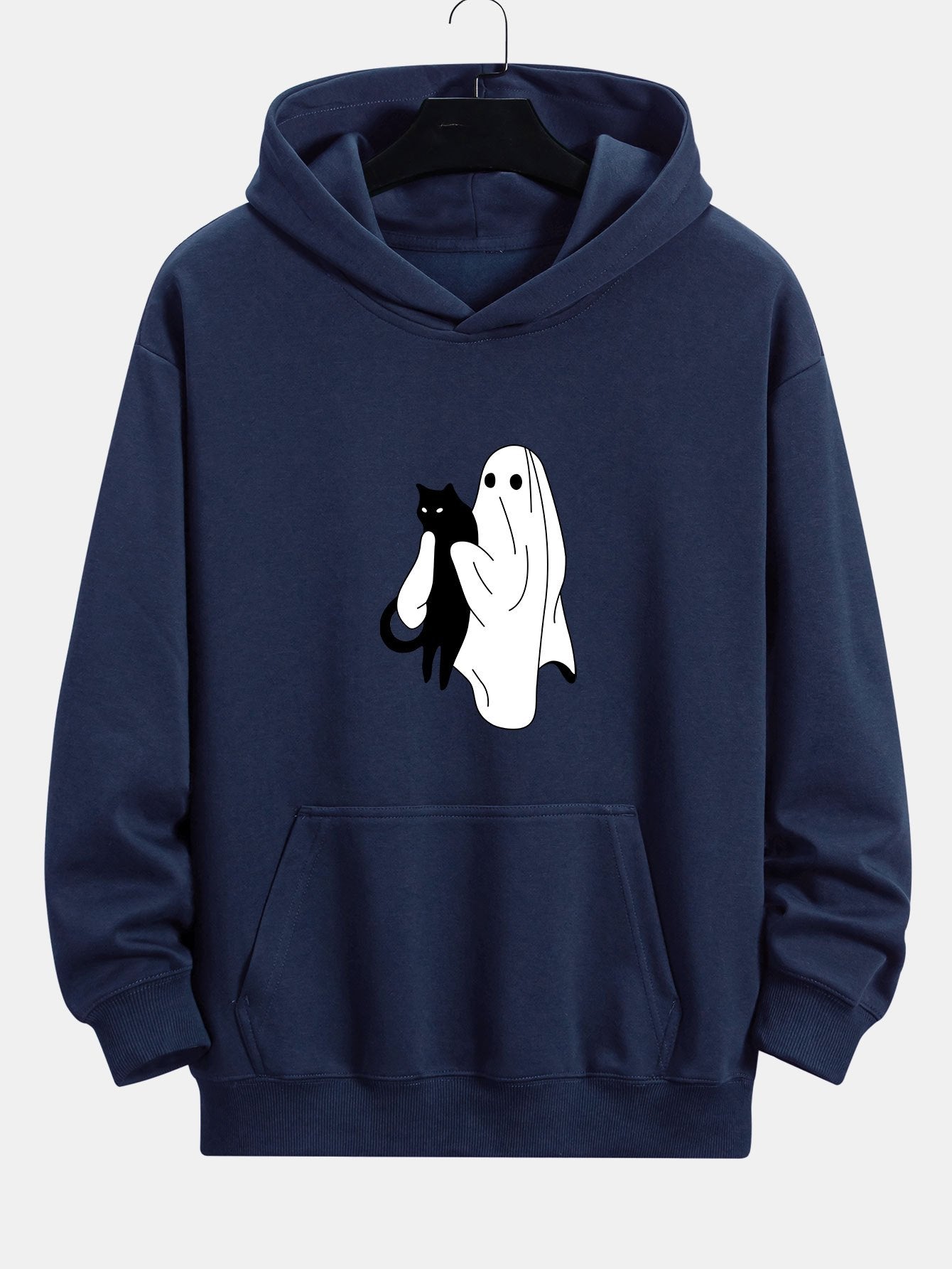 Ghost Black Cat Print Relax Fit Hoodie