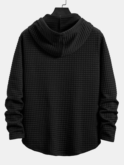 3 Pieces Long Sleeve Waffle Hooded Arc Hem T-Shirts