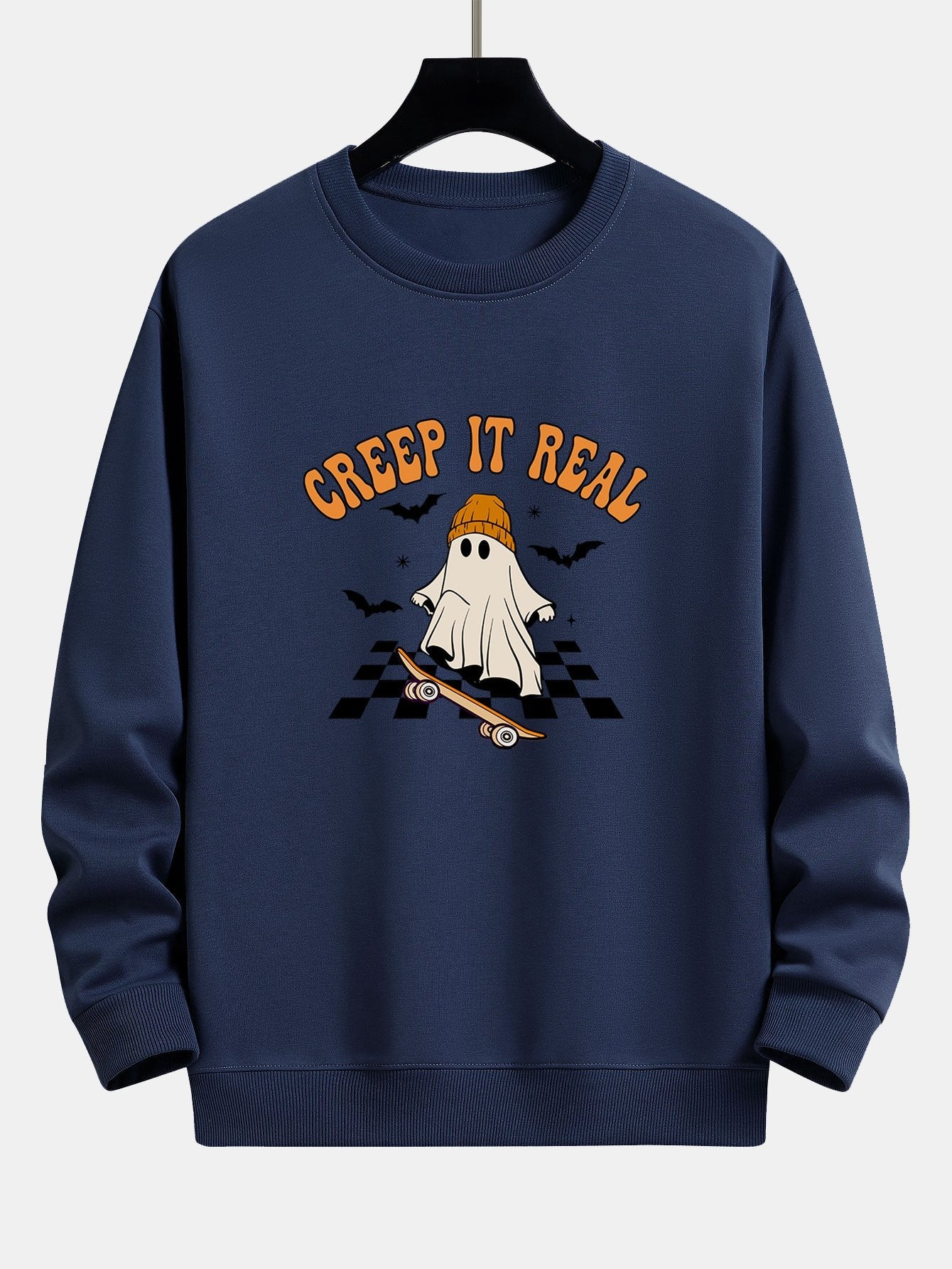 Halloween Skateboard Ghost Print Relax Fit Sweatshirt