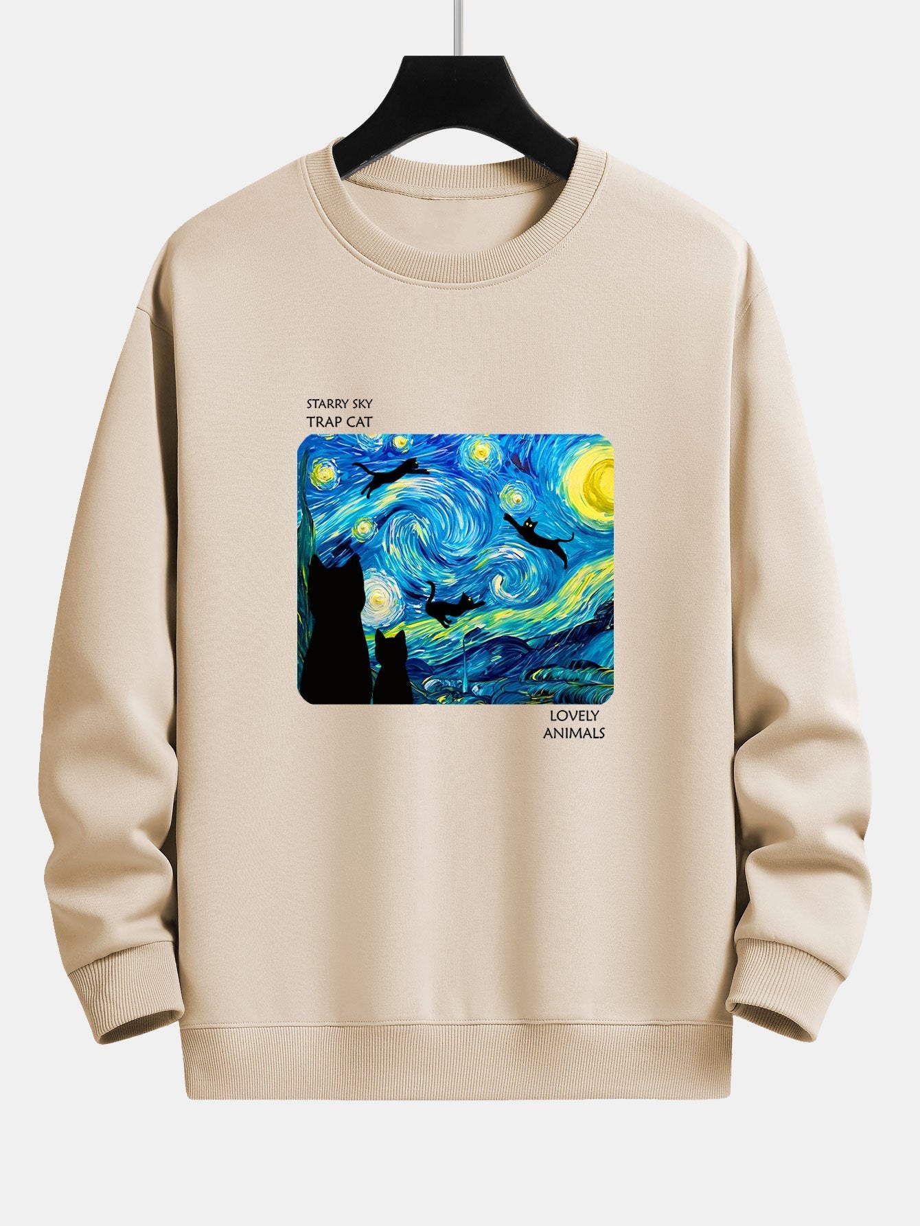 Starry Sky Cat Print Relax Fit Sweatshirt