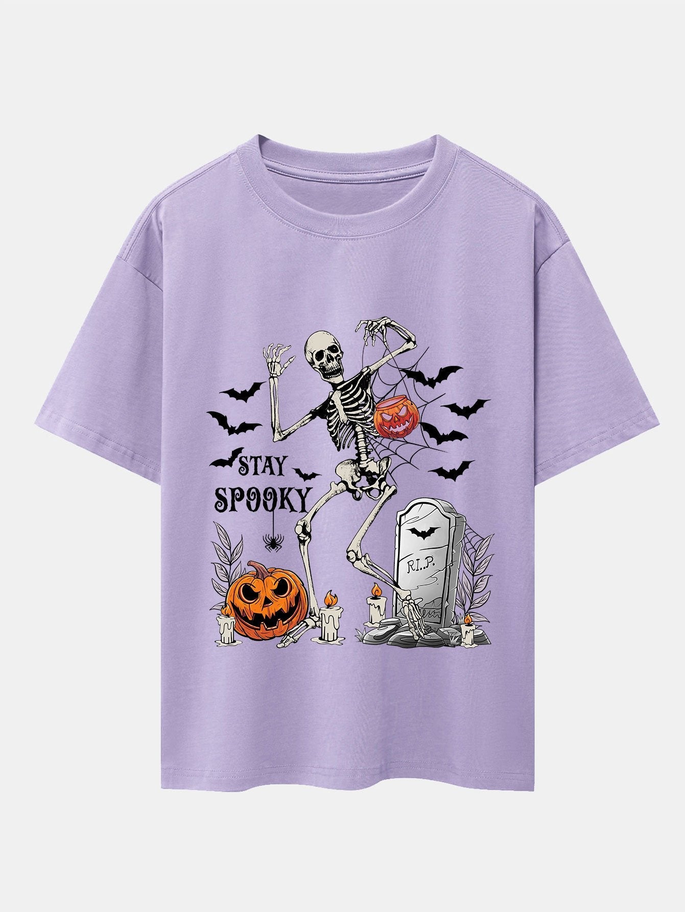 Halloween Skeleton Stay Spooky Print Drop Shoulder Oversize T-Shirt