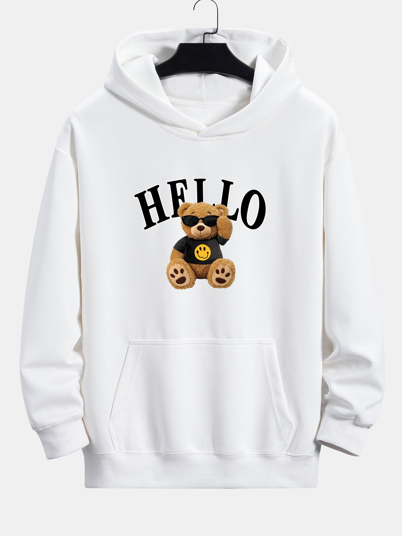 Hello Sunglasses Bear Print Relax Fit Hoodie