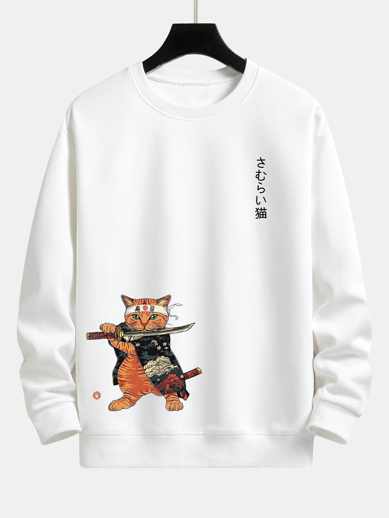 Samurai Warrior Cat Print Relax Fit Sweatshirt