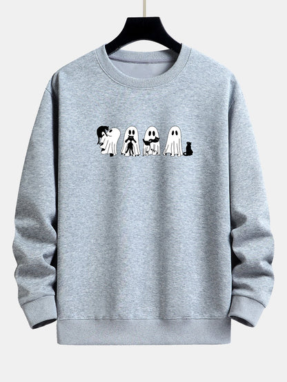 Black Cat Ghost Print Relax Fit Sweatshirt