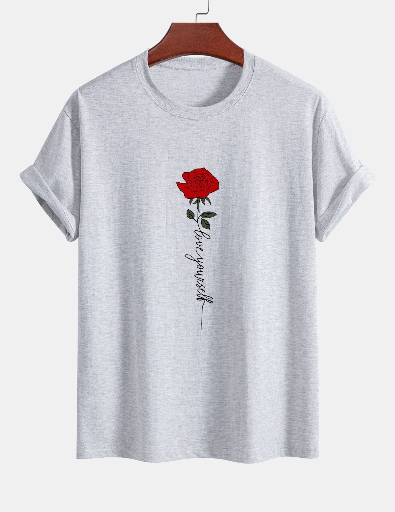 Regular Fit Rose Slogan Print Cotton T-Shirt