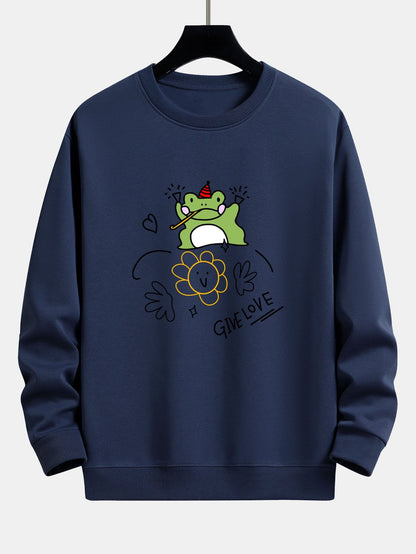 Smiley Flower Frog Print Relax Fit Sweatshirt