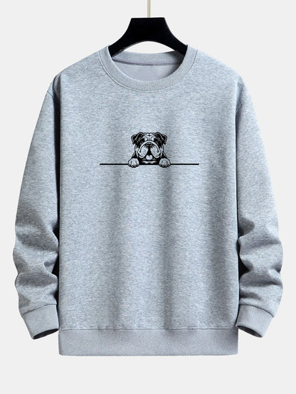 Peeking Bulldog Dog Print Relax Fit Sweatshirt