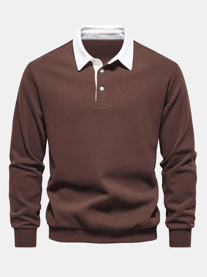 Contrast Polo Collar Sweatshirt