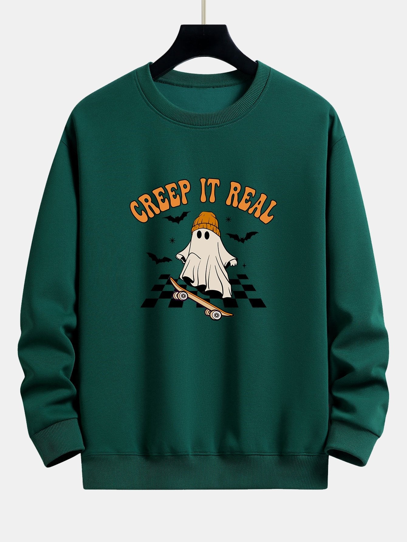 Halloween Skateboard Ghost Print Relax Fit Sweatshirt