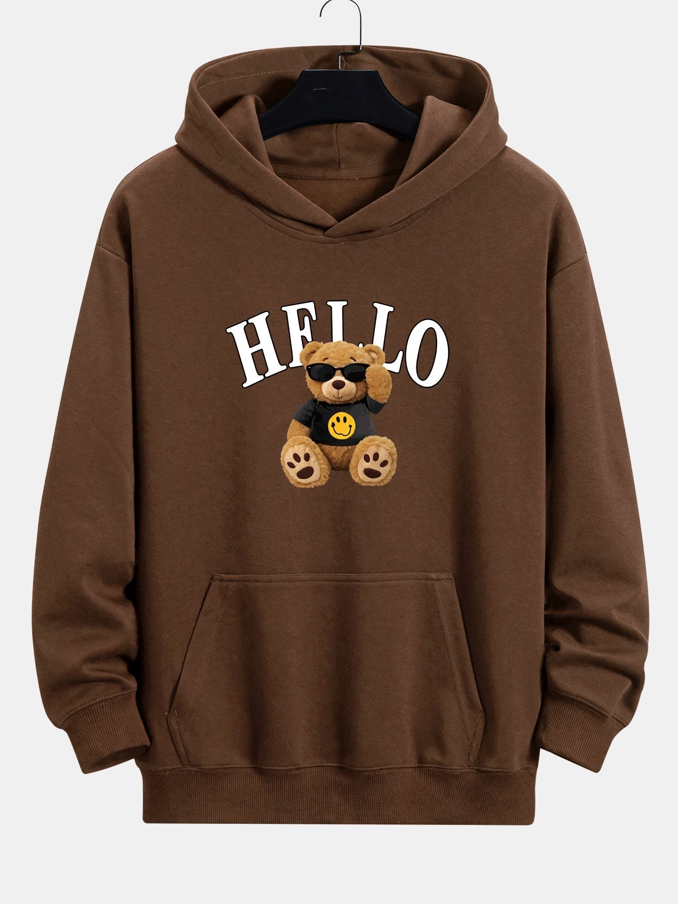 Hello Sunglasses Bear Print Relax Fit Hoodie