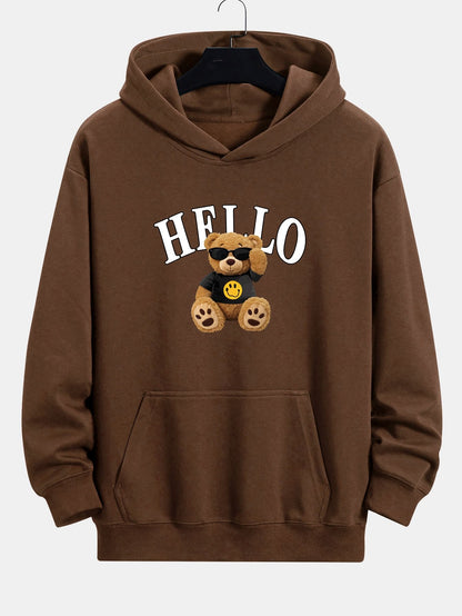 Hello Sunglasses Bear Print Relax Fit Hoodie